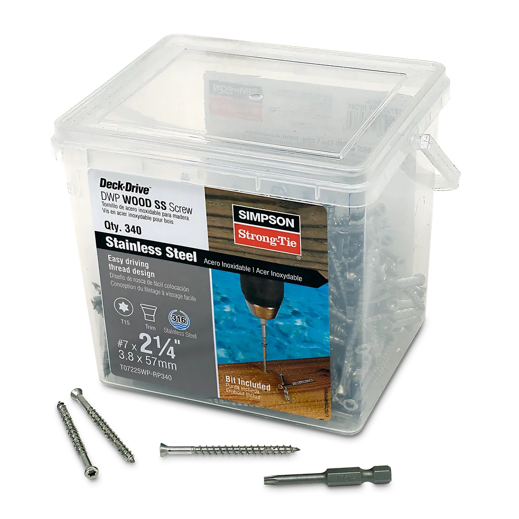 Deck-Drive Dwp Wood Ss Screw - #7 X 2-1/4 In. T-15, Trim Head, Type 316 (340-Qty) (Pack Of 4)-T07225WP-RP340-SP3210-3485