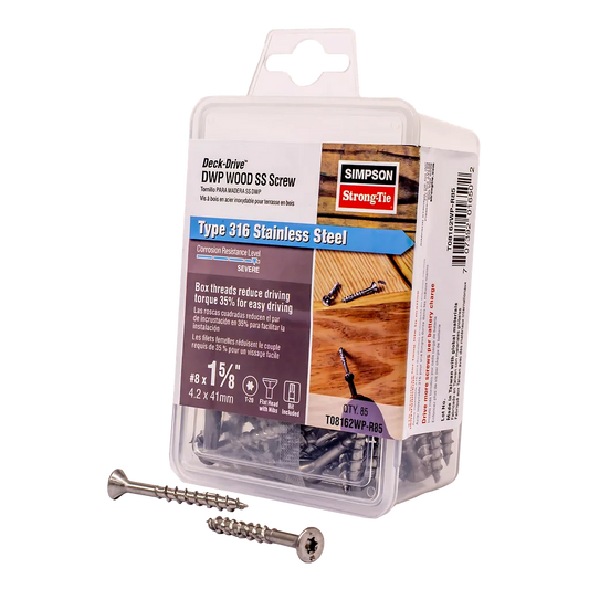 Deck-DriveĀ Dwp Wood Ss Screw - #8 X 1-5/8 In. T20, Flat Head, Type 316 (85-Qty)-T08162WP-R85-SP61-146