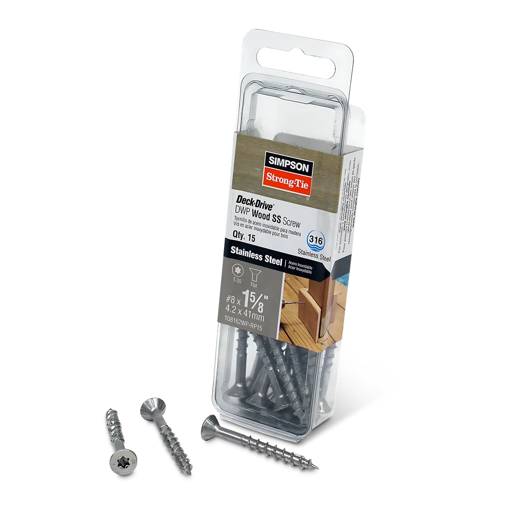Deck-Drive Dwp Wood Ss Screw - #8 X 1-5/8 In. T20, Flat Head, Type 316 (15-Qty) (Pack Of 5)-T08162WP-RP15-SP2792-3051
