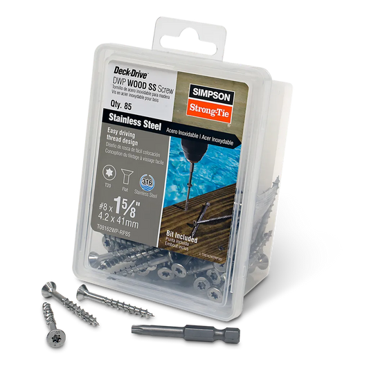 Deck-Drive™ Dwp Wood Ss Screw - #8 X 1-5/8 In. T20, Flat Head, Type 316 (85-Qty) (Pack Of 4)-T08162WP-RP85-SP8548-9108