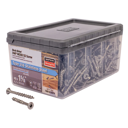 Deck-Drive™ Dwp Wood Ss Screw - #8 X 1-5/8 In. T20, Flat Head, Type 316 (350-Qty) (Pack Of 6)-T08162WPP-SP148-249
