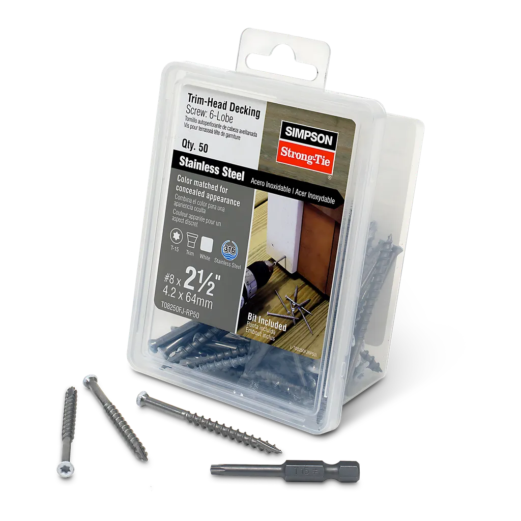 Trim-Head Screw, 6-Lobe Drive - #8 X 2-1/2 In. T-15 Type 316, White 01 (50-Qty) (Pack Of 4)-T08250FJ-RP50-SP8625-9189