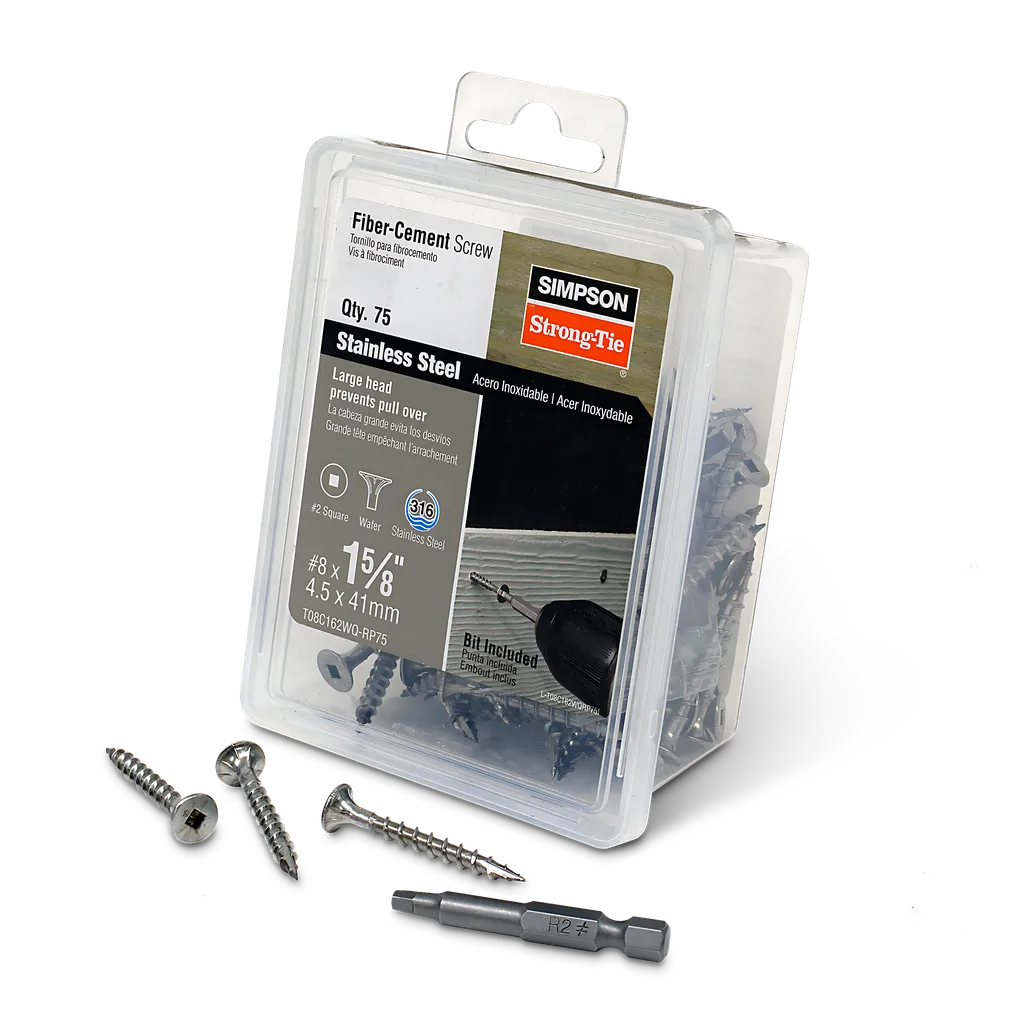 Fiber-Cement Screw - #8 X 1-5/8 In. #2 Square Wafer-Head, Type 316 (75-Qty) (Pack Of 4)-T08C162WQ-RP75-SP6694-7162