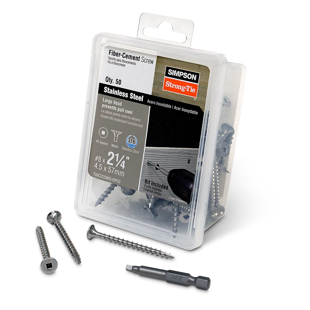 Fiber-Cement Screw - #8 X 2-1/4 In. #2 Square Wafer-Head, Type 316 (50-Qty) (Pack Of 4)-T08C225WQ-RP50-SP7691-8206