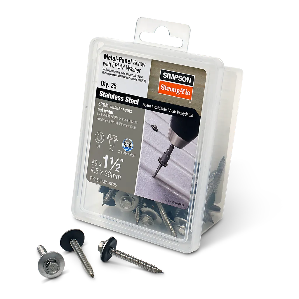 Metal-Panel Screw With Epdm Washer - #9 X 1-1/2 In. Hex Head, Type 316 (25-Qty)-T09150HWA-RP25-SP839-979