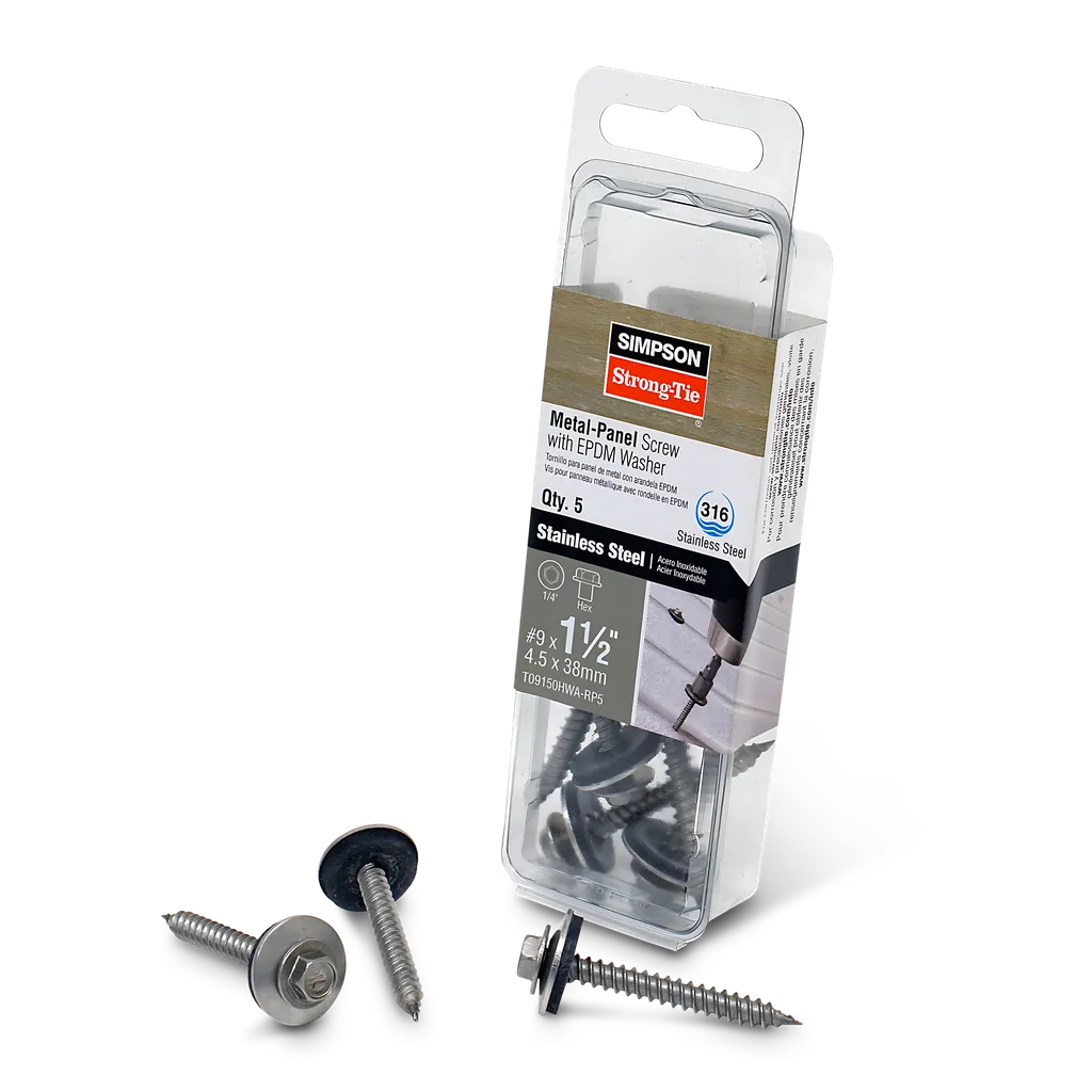 Metal-Panel Screw With Epdm Washer - #9 X 1-1/2 In. Hex Head, Type 316 (5-Qty) (Pack Of 5)-T09150HWA-RP5-SP9125-9714