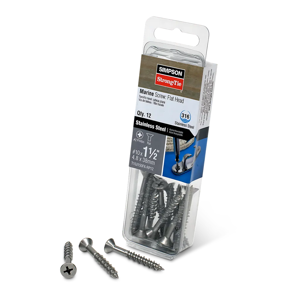 Marine Screw, Flat Head - #10 X 1-1/2 In. #2 Phillips Drive, Type 316 (12-Qty) (Pack Of 5)-T10J150FX-RP12-SP612-742
