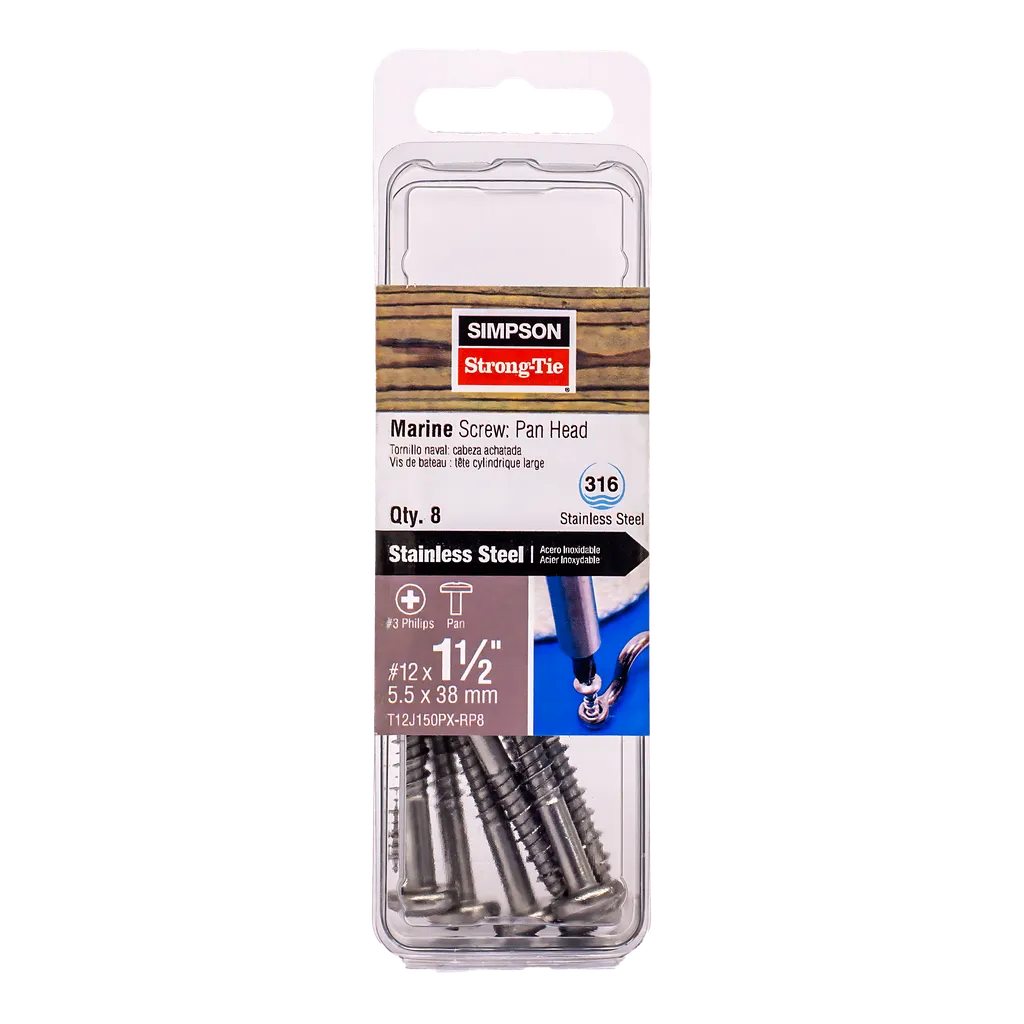 Marine Screw, Pan Head - #12 X 1-1/2 In. #3 Phillips Drive, Type 316 (8-Qty) (Pack Of 5)-T12J150PX-RP8-SP152-253