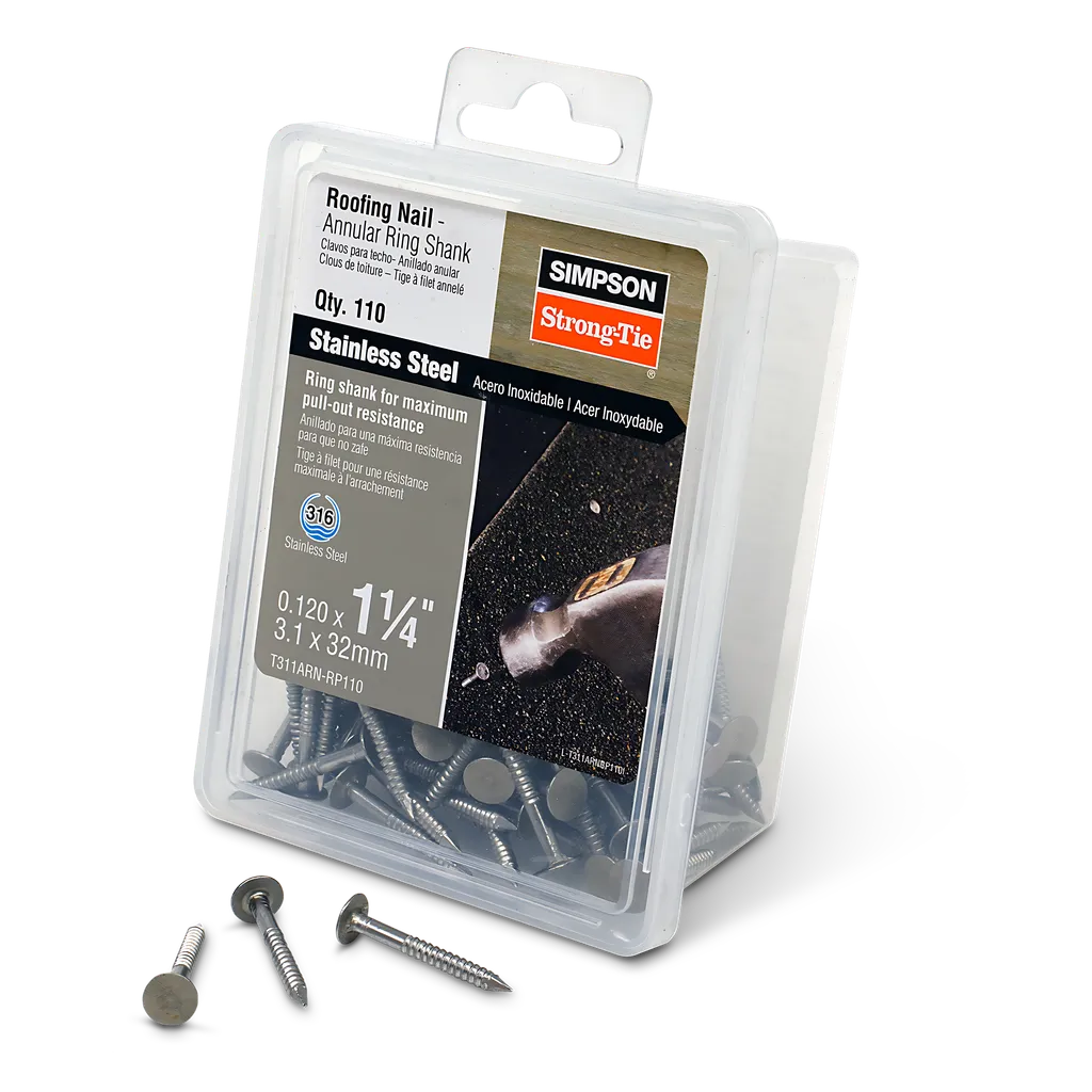 Roofing Nail, Annular Ring Shank - 1-1/4 In. X .120 In. Type 316 Stainless Steel (110-Qty) (Pack Of 4)-T311ARN-RP110-SP7629-8139