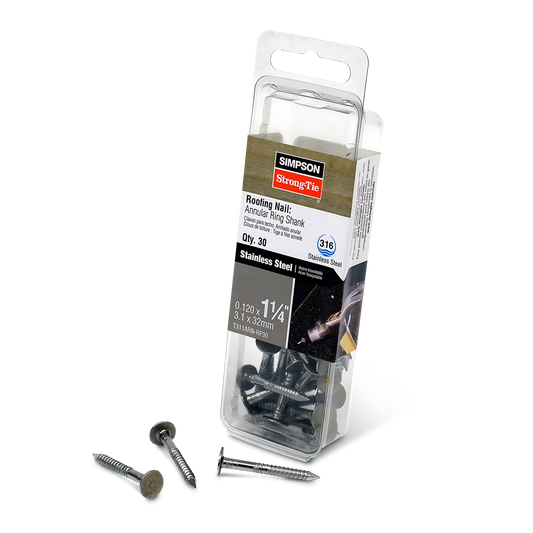 Roofing Nail, Annular Ring Shank - 1-1/4 In. X .120 In. Type 316 Stainless Steel (30-Qty)-T311ARN-RP30-SP205-309