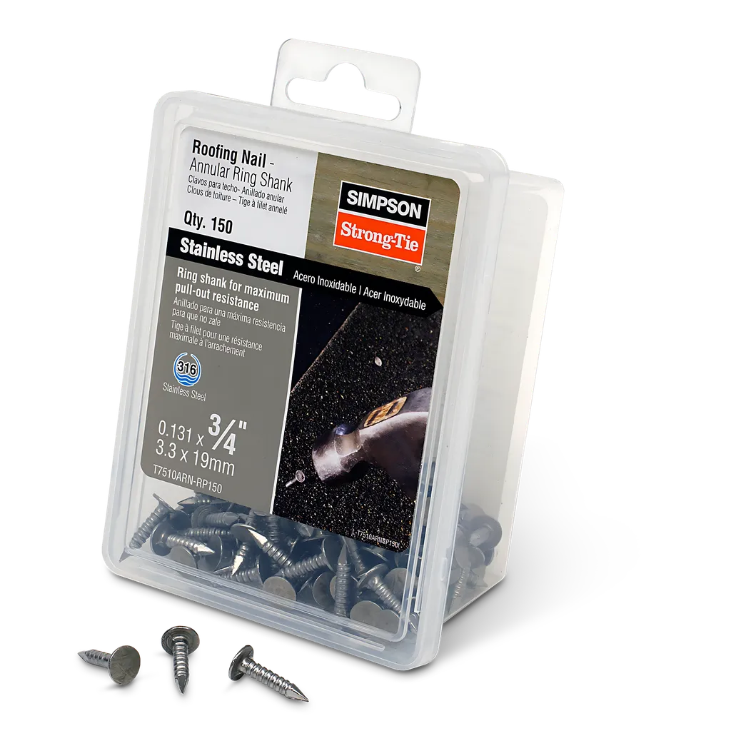 Roofing Nail, Annular Ring Shank - 3/4 In. X .131 In. Type 316 Stainless Steel (150-Qty) (Pack Of 4)-T7510ARN-RP150-SP1061-1216