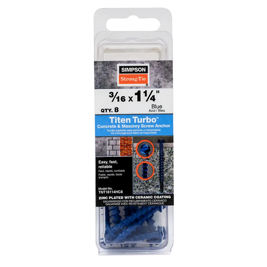 Titen Turbo™ - 3/16 In. X 1-1/4 In. Hex-Head Concrete And Masonry Screw, Blue (8-Qty) (Pack Of 5) (Pack Of )-TNT18114HC8-SP8780-9350