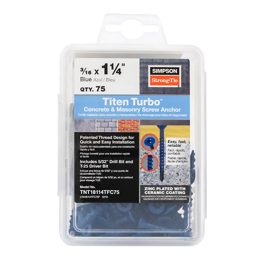 Titen TurboĀ - 3/16 In. X 1-1/4 In. 6-Lobe Flat-Head Concrete And Masonry Screw, Blue (75-Qty) (Pack Of 5)-TNT18114TFC75-SP8432-8985