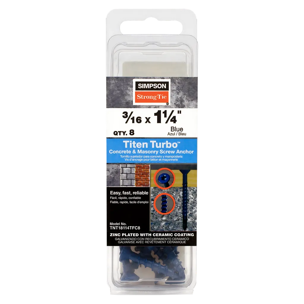 Titen Turbo - 3/16 In. X 1-1/4 In. 6-Lobe Flat-Head Concrete And Masonry Screw, Blue (8-Qty) (Pack Of 5) (Pack Of )-TNT18114TFC8-SP1846-2045