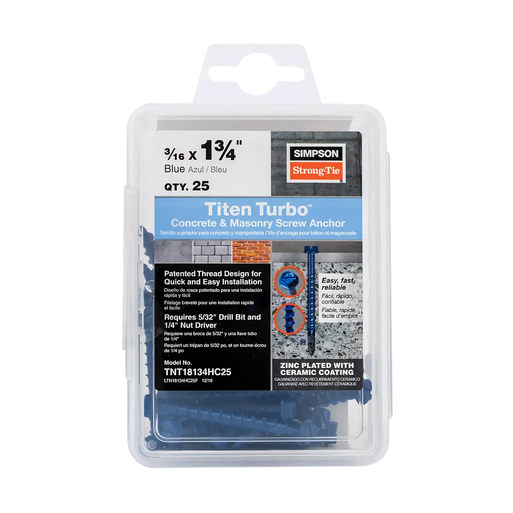 Titen Turbo - 3/16 In. X 1-3/4 In. Hex-Head Concrete And Masonry Screw, Blue (25-Qty)-TNT18134HC25-SP5799-6215