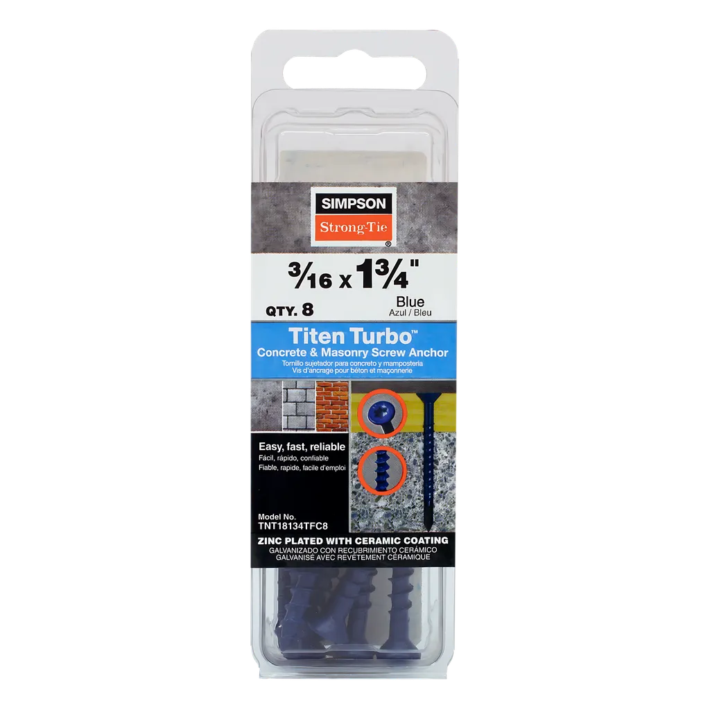 Titen Turbo - 3/16 In. X 1-3/4 In. 6-Lobe Flat-Head Concrete And Masonry Screw, Blue (8-Qty) (Pack Of 5)-TNT18134TFC8-SP9297-9892