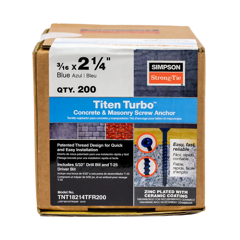 Titen Turbo - 3/16 In. X 2-1/4 In. 6-Lobe Flat-Head Concrete And Masonry Screw, Blue (200-Qty)-TNT18214TFR200-SP8752-9320