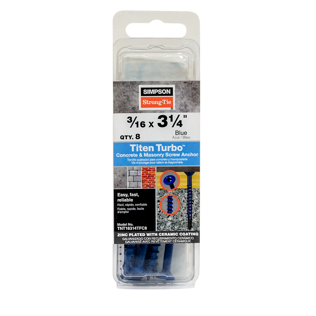 Titen Turbo - 3/16 In. X 3-1/4 In. 6-Lobe Flat-Head Concrete And Masonry Screw, Blue (8-Qty) (Pack Of 5) (Pack Of )-TNT18314TFC8-SP2723-2977