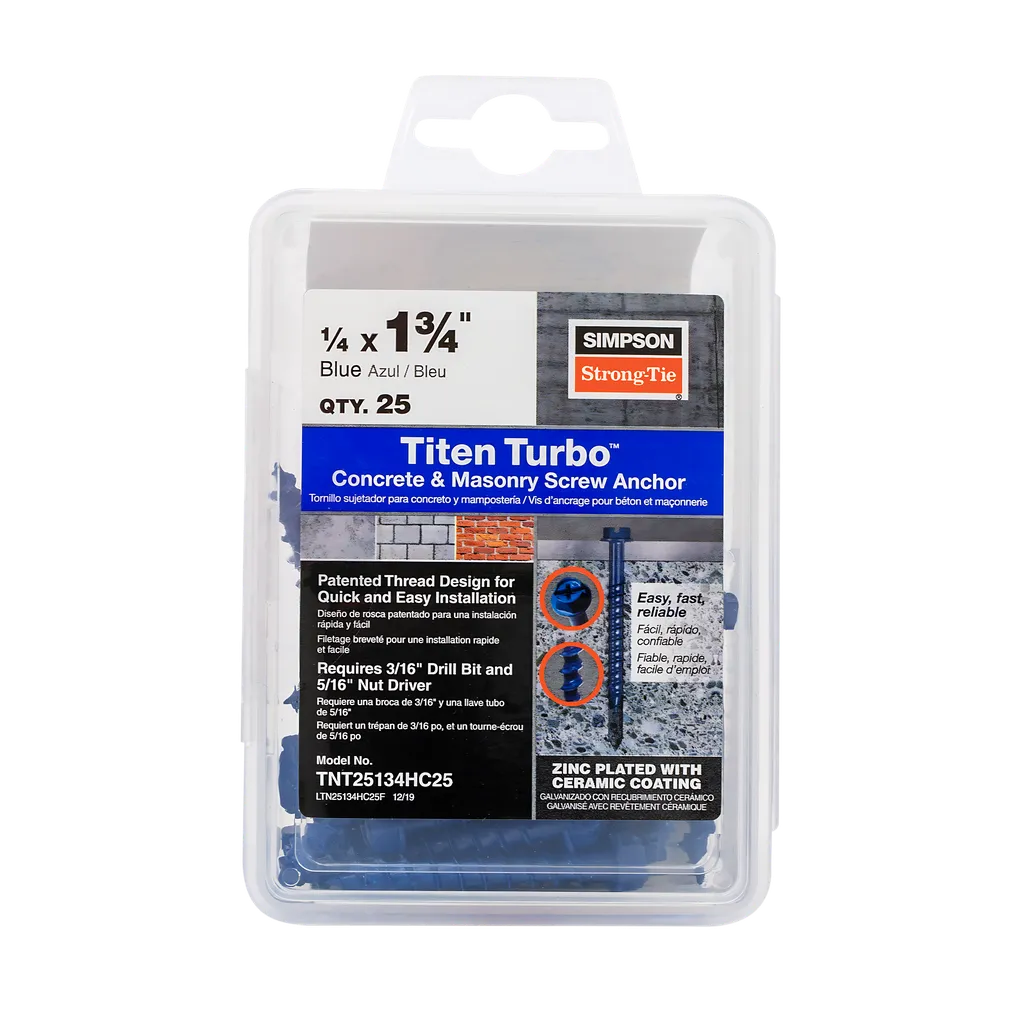 Titen Turbo - 1/4 In. X 1-3/4 In. Hex-Head Concrete And Masonry Screw, Blue (25-Qty)-TNT25134HC25-SP6136-6570