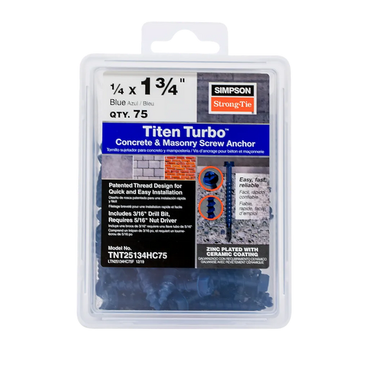 Titen Turbo™ - 1/4 In. X 1-3/4 In. Hex-Head Concrete And Masonry Screw, Blue (75-Qty) (Pack Of 4)-TNT25134HC75-SP273-382