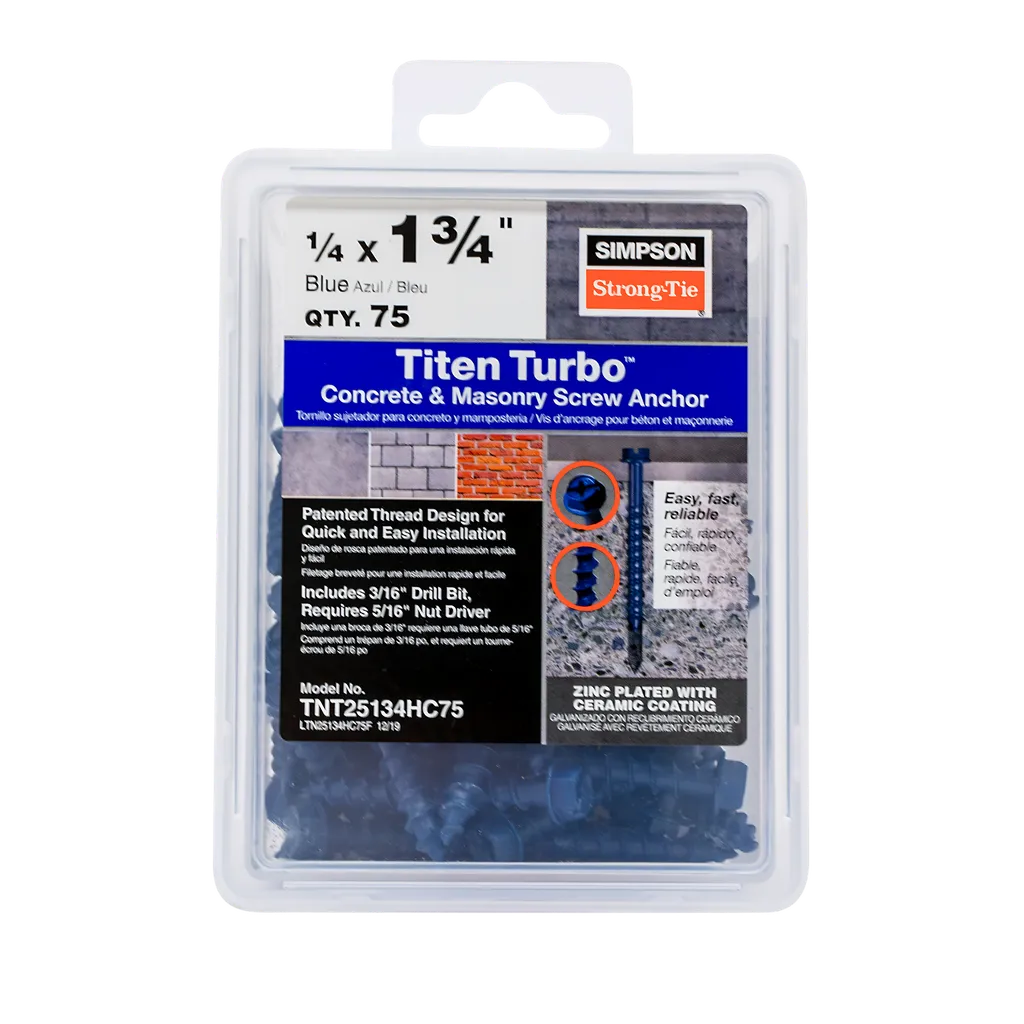 Titen Turbo - 1/4 In. X 1-3/4 In. Hex-Head Concrete And Masonry Screw, Blue (75-Qty)-TNT25134HC75-SP4954-5320