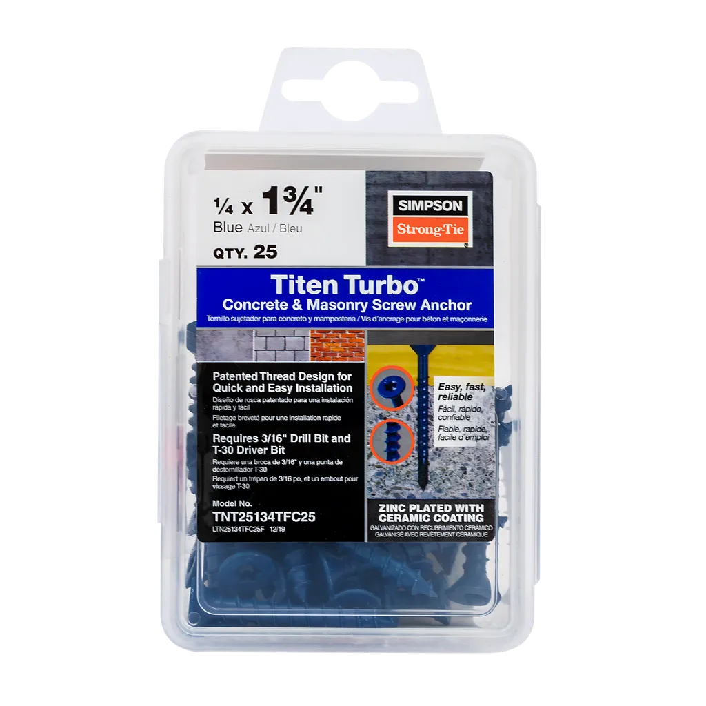 Titen Turbo - 1/4 In. X 1-3/4 In. 6-Lobe Flat-Head Concrete And Masonry Screw, Blue (25-Qty)-TNT25134TFC25-SP519-644