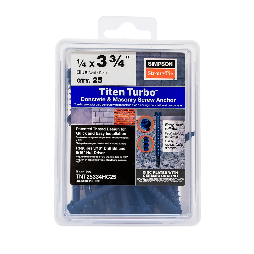Titen Turbo - 1/4 In. X 3-3/4 In. Hex-Head Concrete And Masonry Screw, Blue (25-Qty)-TNT25334HC25-SP5789-6205