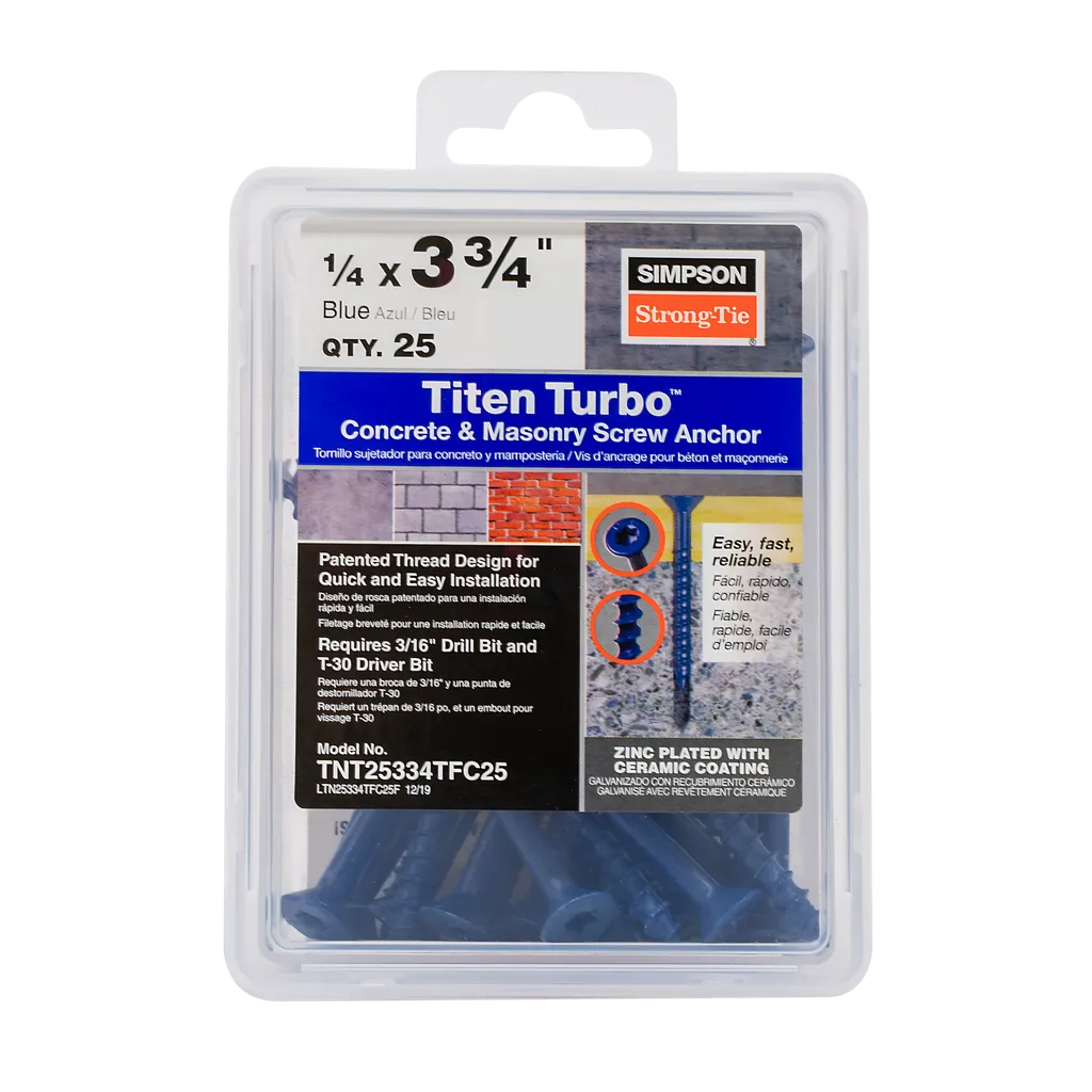 Titen Turbo - 1/4 In. X 3-3/4 In. 6-Lobe Flat-Head Concrete And Masonry Screw, Blue (25-Qty)-TNT25334TFC25-SP1048-1203