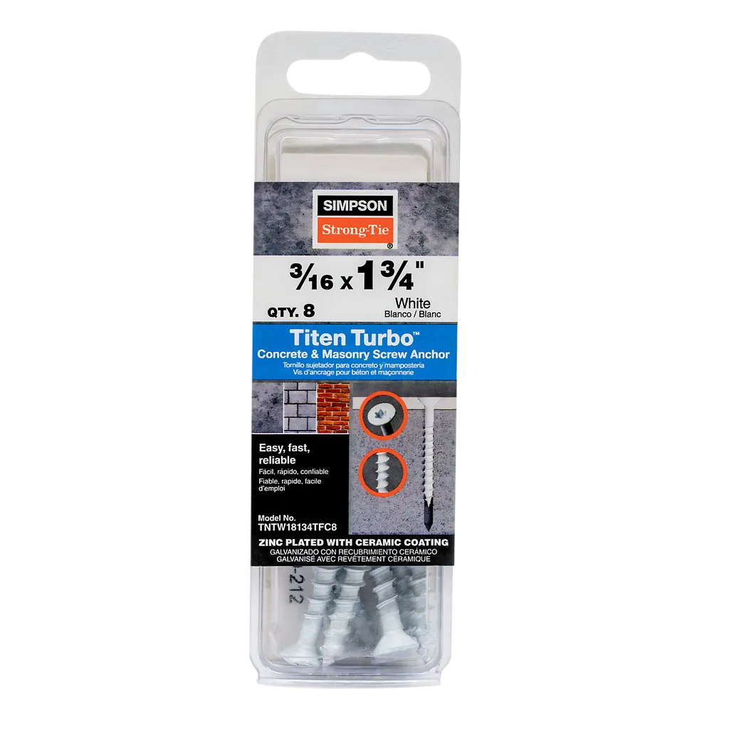 Titen Turbo - 3/16 In. X 1-3/4 In. 6-Lobe Flat-Head Concrete And Masonry Screw, White (8-Qty)-TNTW18134TFC8-SP834-975