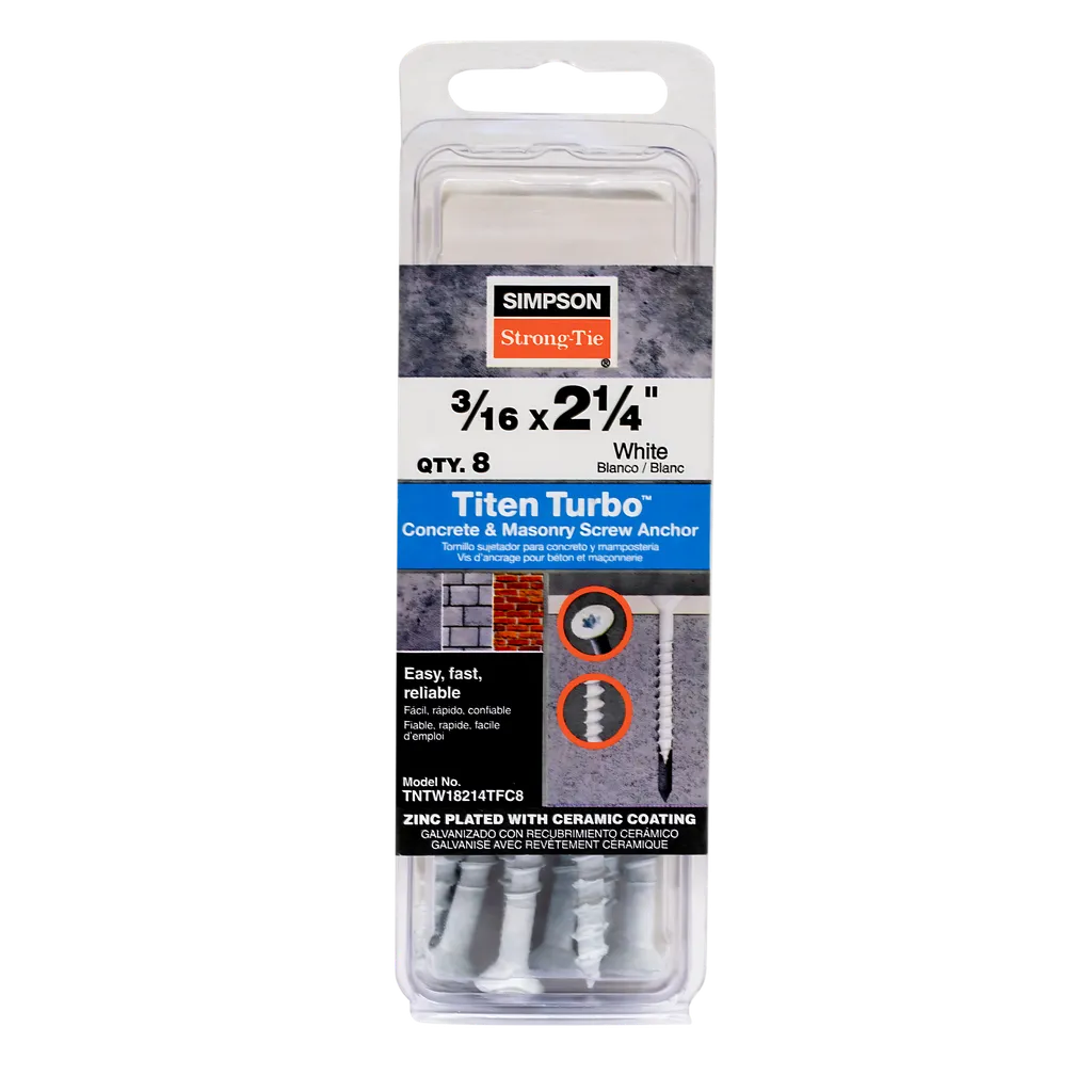 Titen Turbo - 3/16 In. X 2-1/4 In. 6-Lobe Flat-Head Concrete And Masonry Screw, White (8-Qty) (Pack Of 5) (Pack Of )-TNTW18214TFC8-SP5006-5375