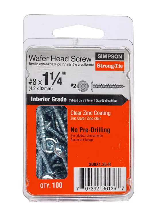 Wafer-Head Screw - #8 x 1-1/4 in. #2 Phillips, Clear Zinc Coating (100-Qty)