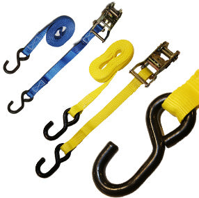 FT Yellow Cargo Control Strap with Black Vinyl S-Hook-STRAP1X8