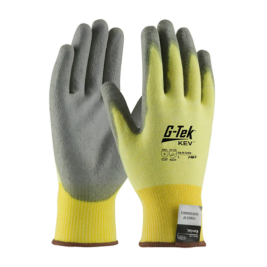 G-Tek 09-K1250/S Seamless Knit Dupont Kevlar / Elastane Glove With Polyurethane Coated Flat Grip On Palm & Fingers 09-K1250S-7847