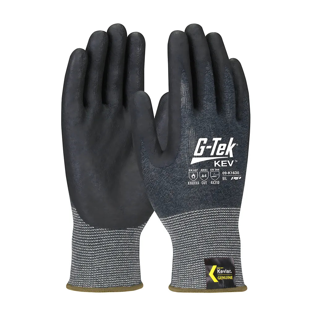 G-Tek 09-K1630/L Seamless Knit Dupont Kevlar Blended Glove With Nitrile Coated Foam Grip On Palm & Fingers 09-K1630L-7938