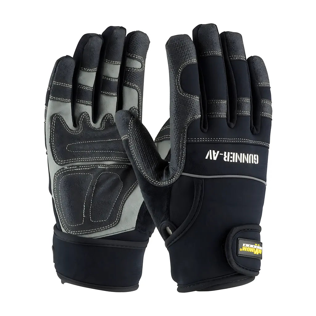 Maximum Safety 120-4400/M Gunner Av Synthetic Leather Palm With Anti-Vibration Pads And Pvc Grip - Wrist Strap 120-4400M-8262