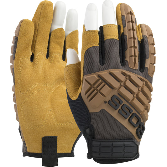 Boss 120-MF1360T/M Premium Pigskin Padded Leather Palm with Mesh Fabric Back and TPR Impact Protection