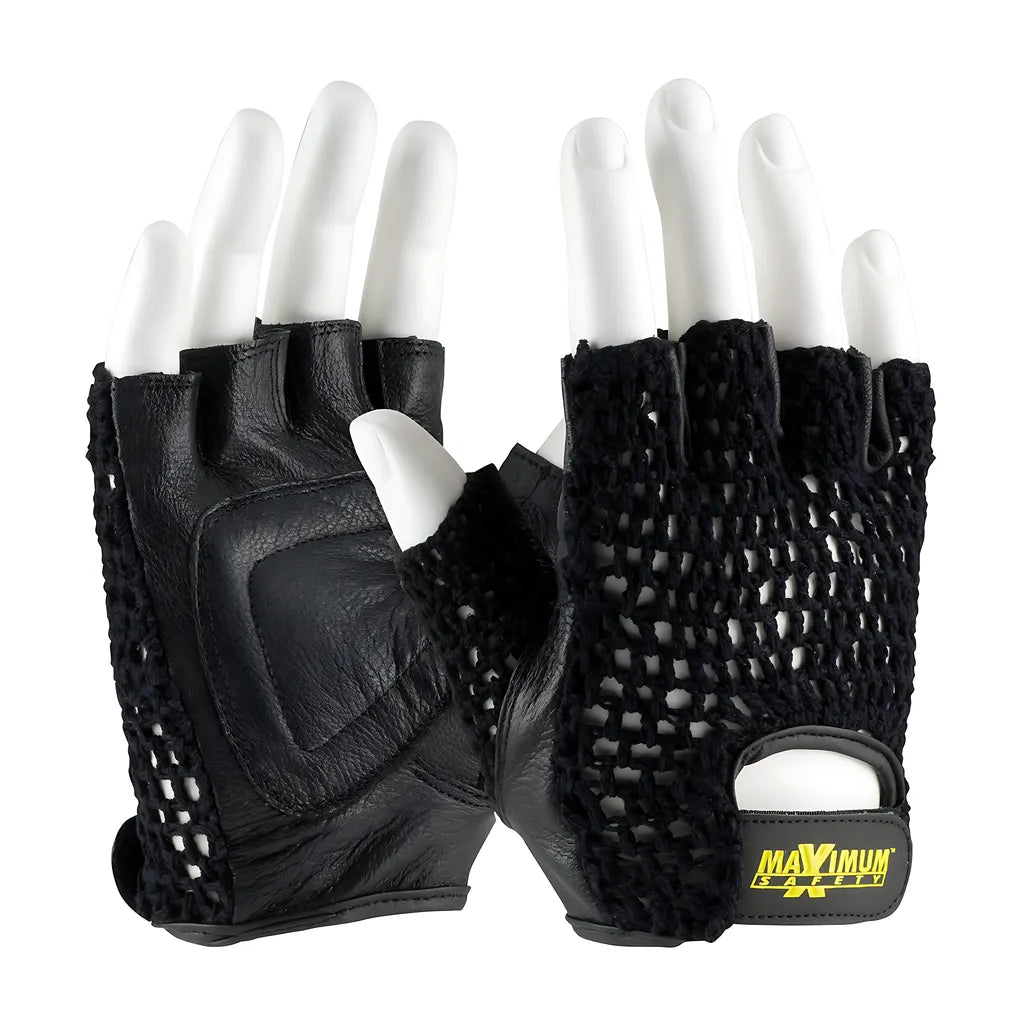 Maximum Safety 122-Av14/L Leather Palm Lifting Gloves With Reinforced Padded Palm Insert - Cotton Mesh Back 122-AV14L-8415