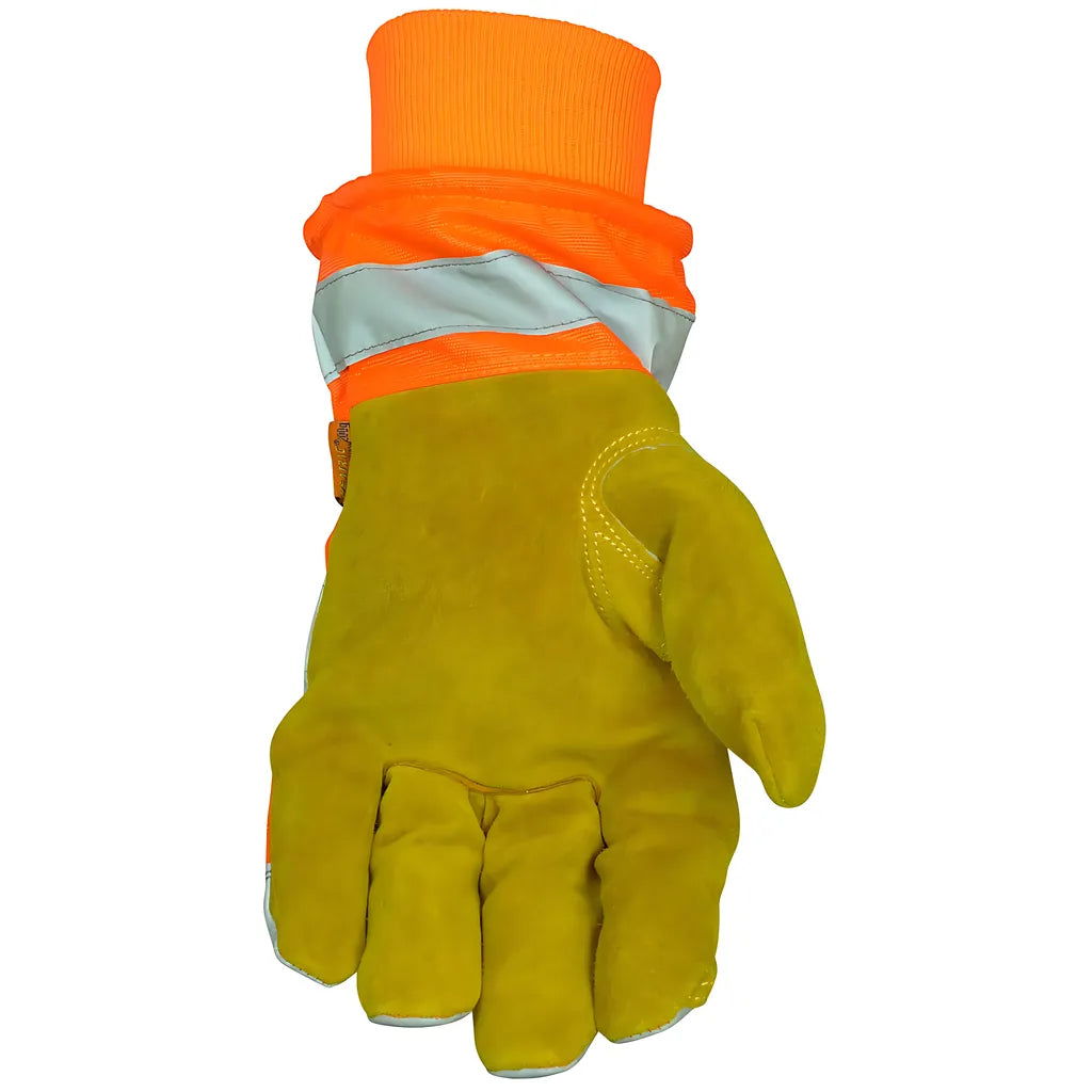 Caiman 1353-4 Premium Split Cowhide Leather Palm Glove With Hi-Vis Water Resistant Fabric Back - Heatrac Insulation 1353-4-8542