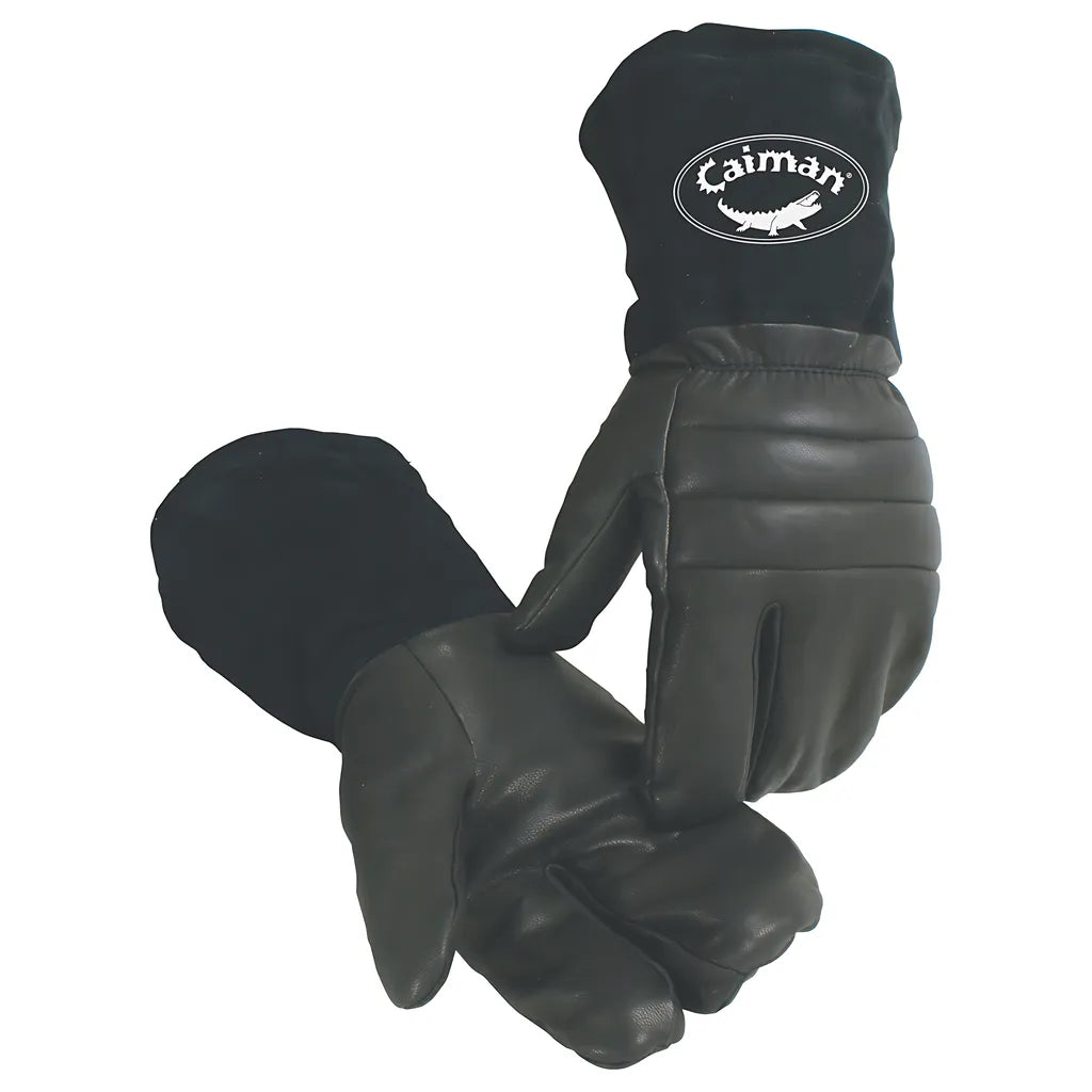 Caiman 1398-4 Goat Grain Leather Glove With Polapile Insulation - Gauntlet Split Cowhide Cuff 1398-4-8597