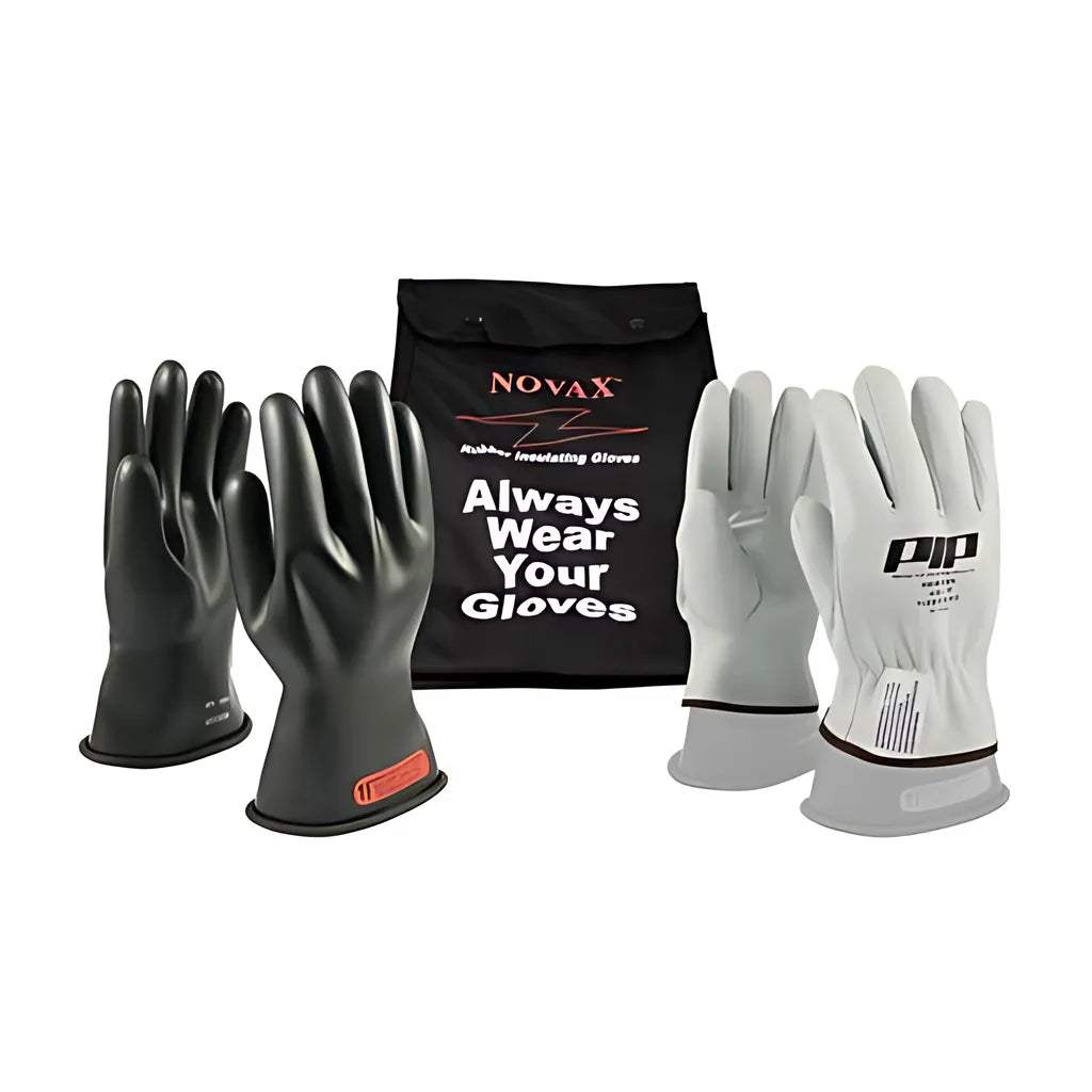 Novax 150-Sk-0-14/11-Kit Insulating Unisex Electrical Gloves Kit, Sz 11, Goatskin Leather/Natural Rubber, Black, 14 In L, Astm Class: Class 0, 1000/1500 Vac/Vdc Maximum Use 150-SK-0-1411-KIT-24887