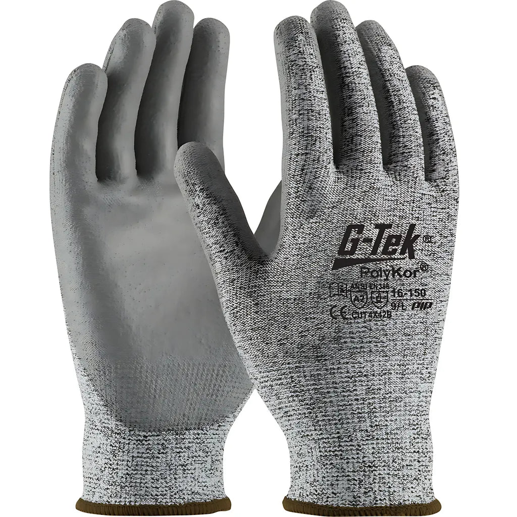 G-Tek 16-150/M Seamless Knit Polykor Blended Glove With Polyurethane Coated Flat Grip On Palm & Fingers 16-150M-9296