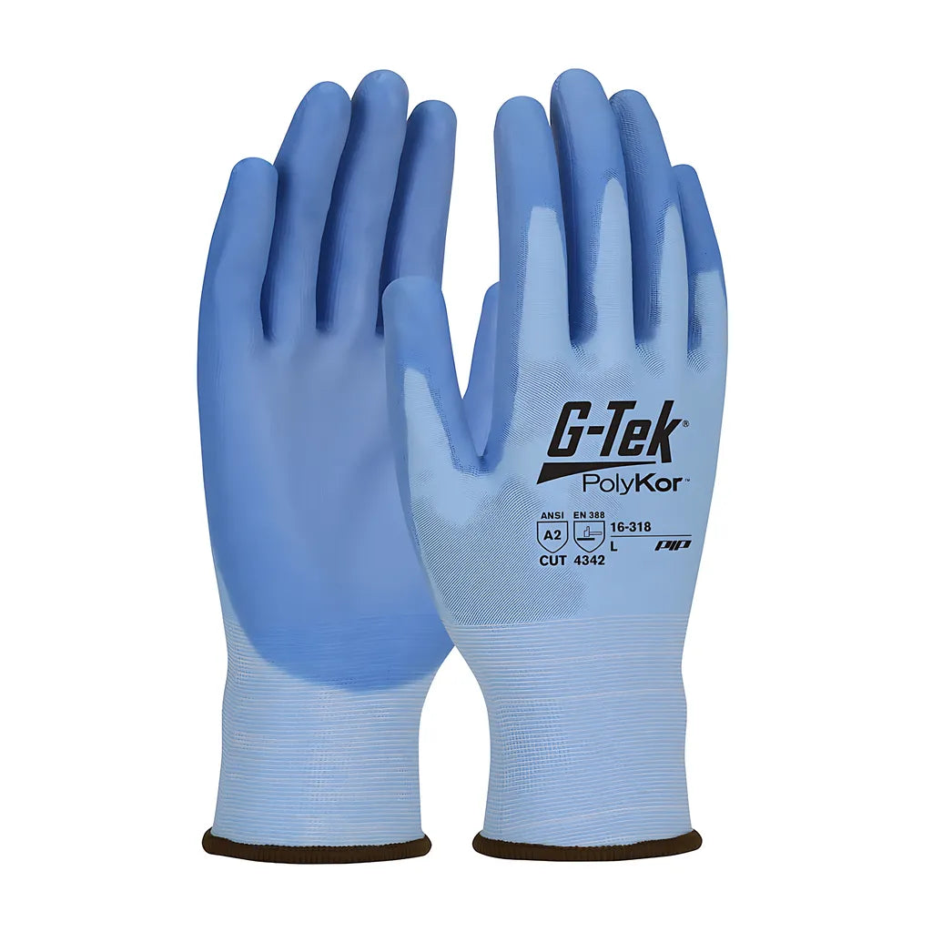 G-Tek 16-318V/L Seamless Knit Polykor Blended Glove With Polyurethane Coated Grip On Palm & Fingers - Vend-Ready 16-318VL-9352