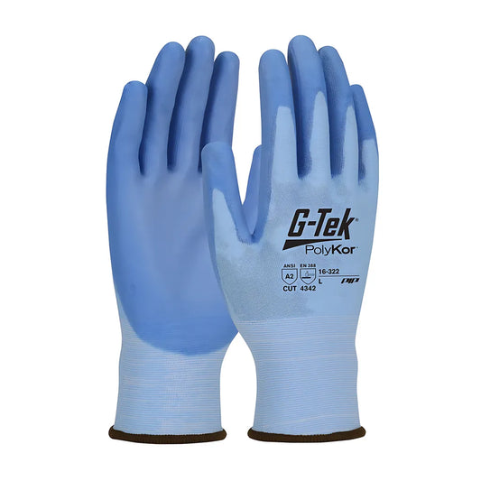 G-Tek 16-322/L Seamless Knit Polykor Blended Glove With Polyurethane Coated Flat Grip On Palm & Fingers 16-322L-9374