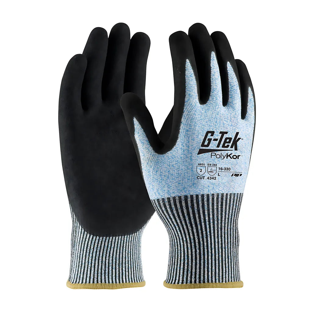 G-Tek 16-330/L Seamless Knit Polykor Blended Glove With Double-Dipped Nitrile Coated Microsurface Grip On Palm & Fingers 16-330L-9396