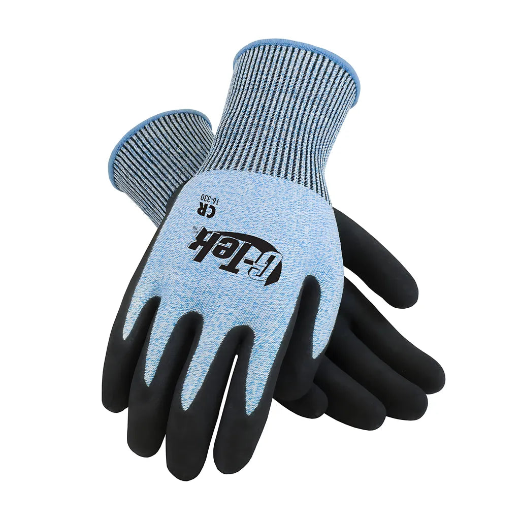 G-Tek 16-330/L Seamless Knit Polykor Blended Glove With Double-Dipped Nitrile Coated Microsurface Grip On Palm & Fingers 16-330L-9397