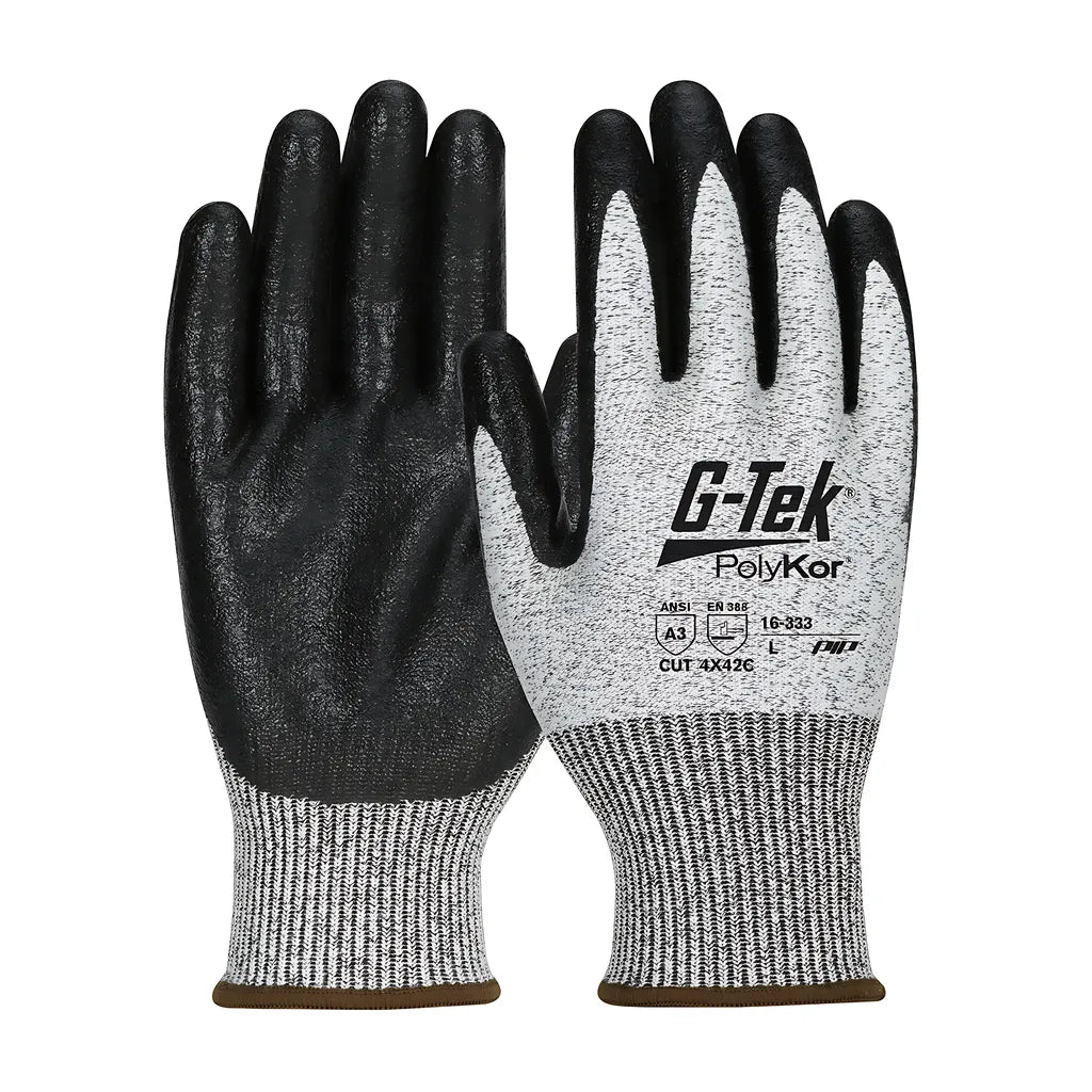 G-Tek 16-333/L Seamless Knit Polykor Blended Glove With Nitrile Coated Microsurface Grip On Palm & Fingers 16-333L-9411