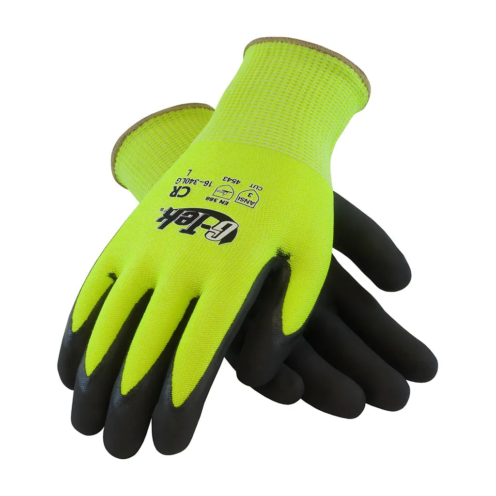 G-Tek 16-340Lg/S Hi-Vis Seamless Knit Polykor Blended Glove With Double-Dipped Nitrile Coated Microsurface Grip On Palm & Fingers 16-340LGS-9421