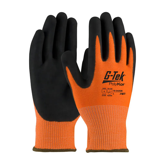 G-Tek 16-343Or/M Hi-Vis Seamless Knit Polykor Blended Glove With Double-Dipped Nitrile Coated Microsurface Grip On Palm & Fingers 16-343ORM-9441