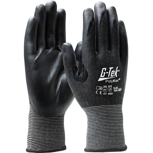 G-Tek 16-351/L Seamless Knit PolyKor Blended Glove with Nitrile Coated Foam Grip on Palm & Fingers - 21 Gauge - Touchscreen Compatible