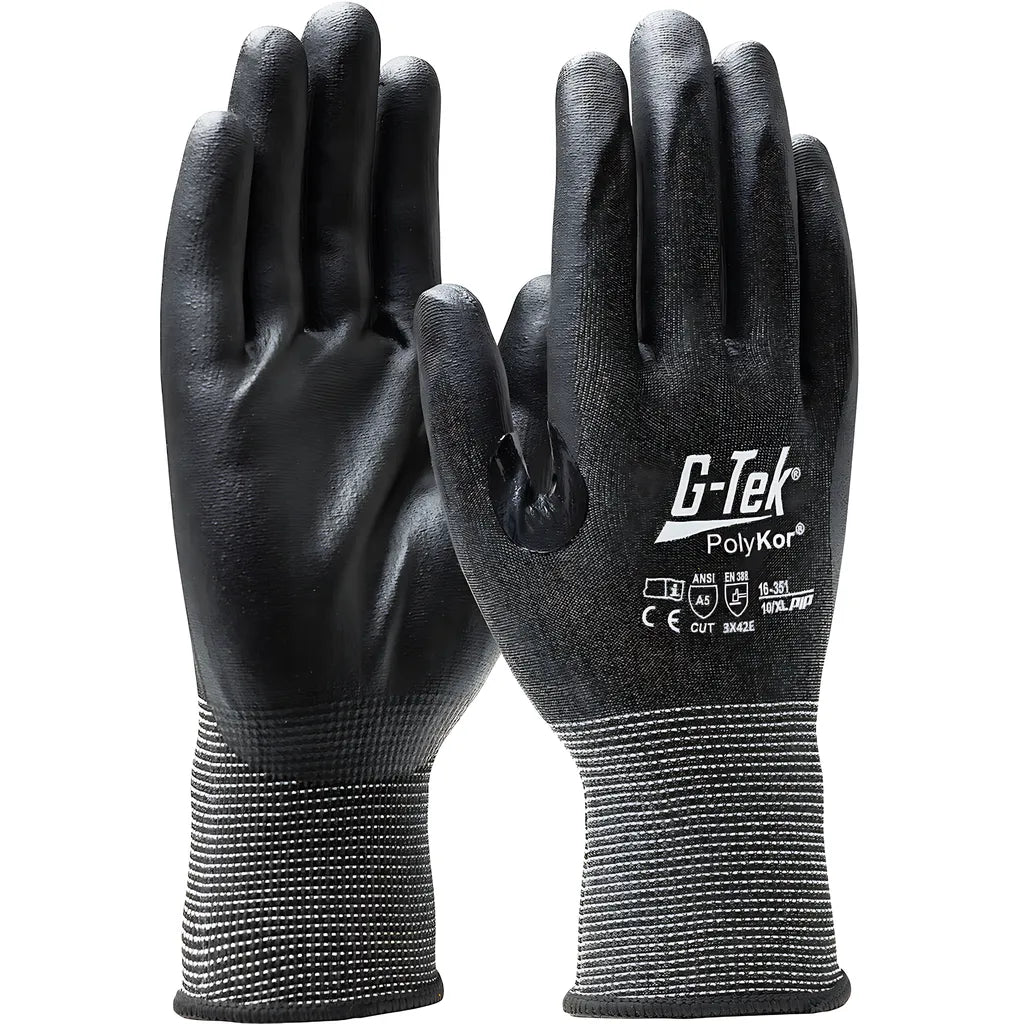 G-Tek 16-351/M Seamless Knit PolyKor Blended Glove with Nitrile Coated Foam Grip on Palm & Fingers - 21 Gauge - Touchscreen Compatible